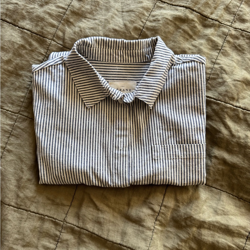 Sezane Tomboy Shirt Blue/White Stipe 32